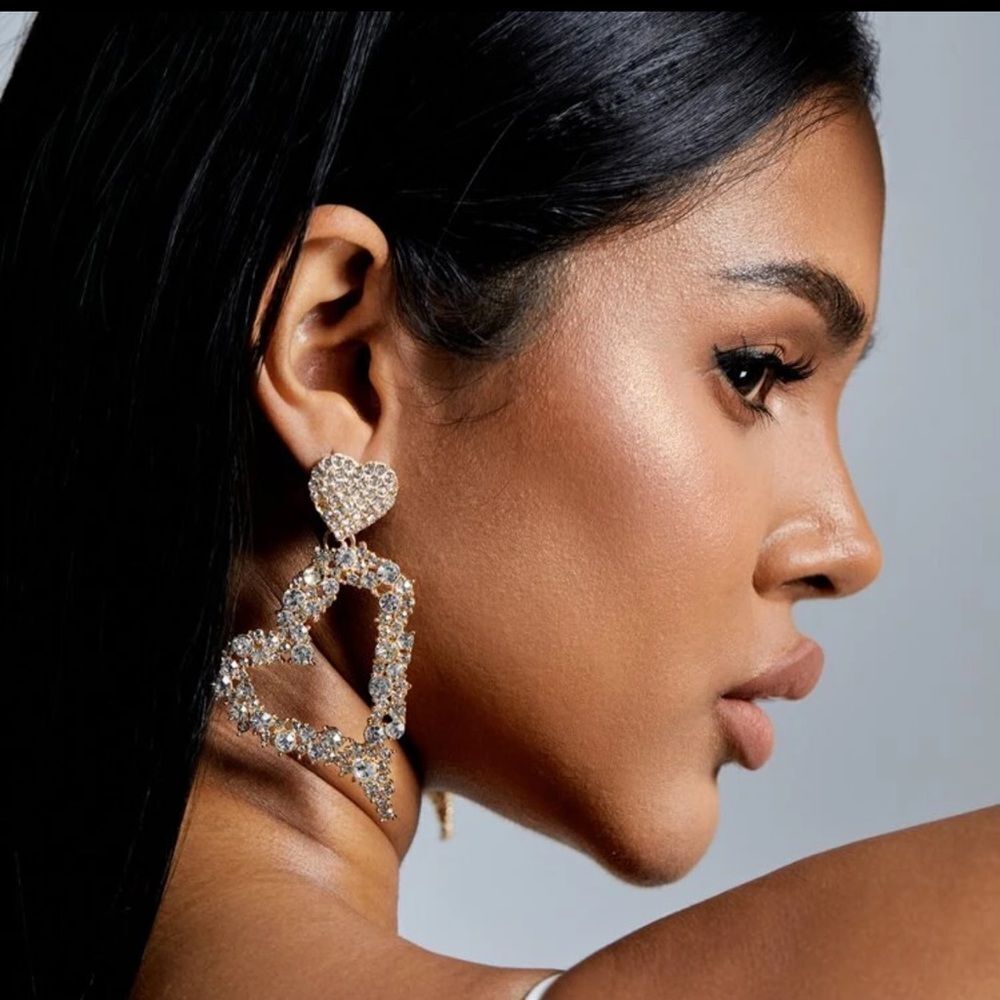 Statement Rhinestone Heart Drop Earrings - image 1